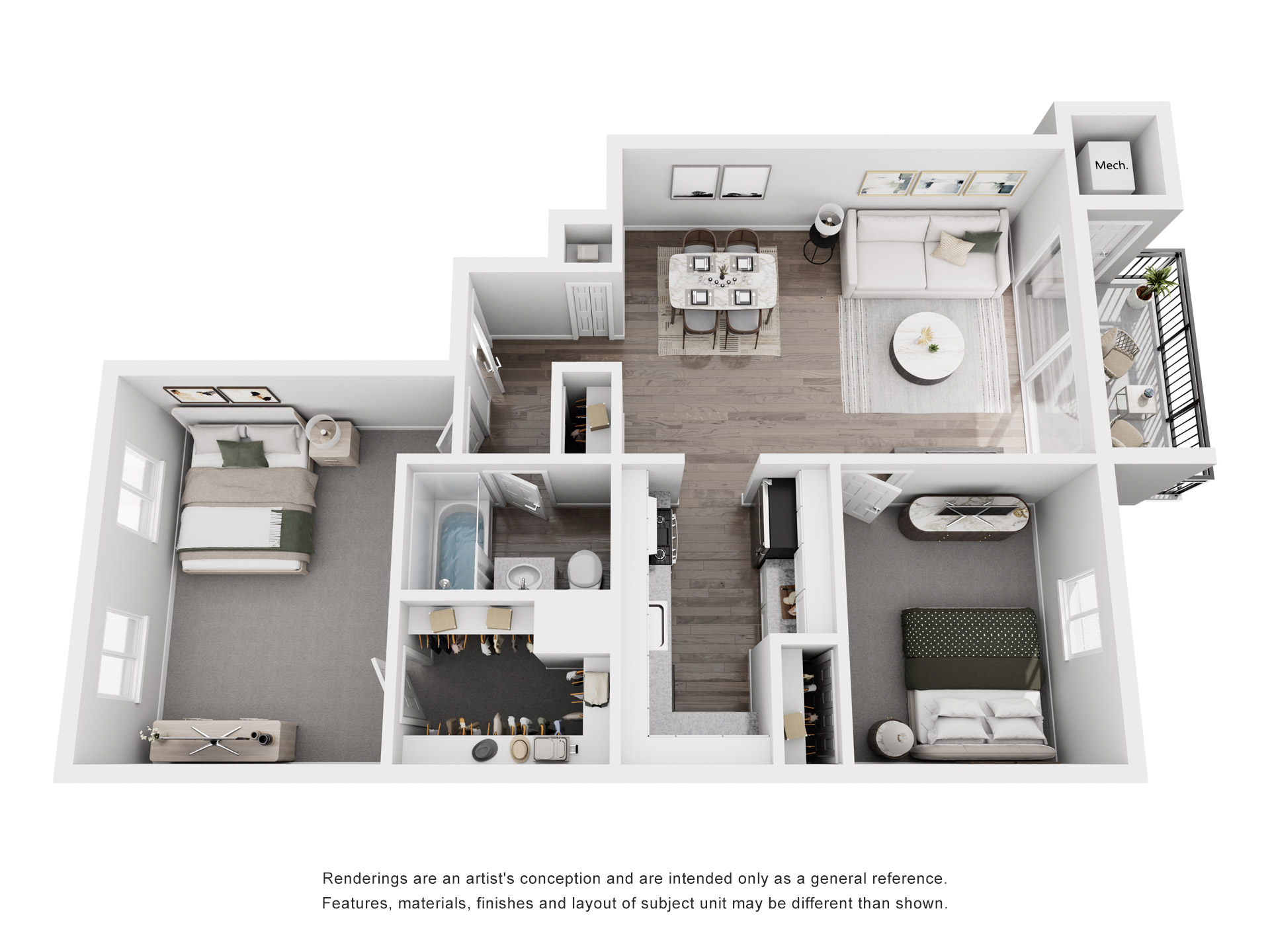 Floor plan for 2 beds, 1 bath, 792 sqft